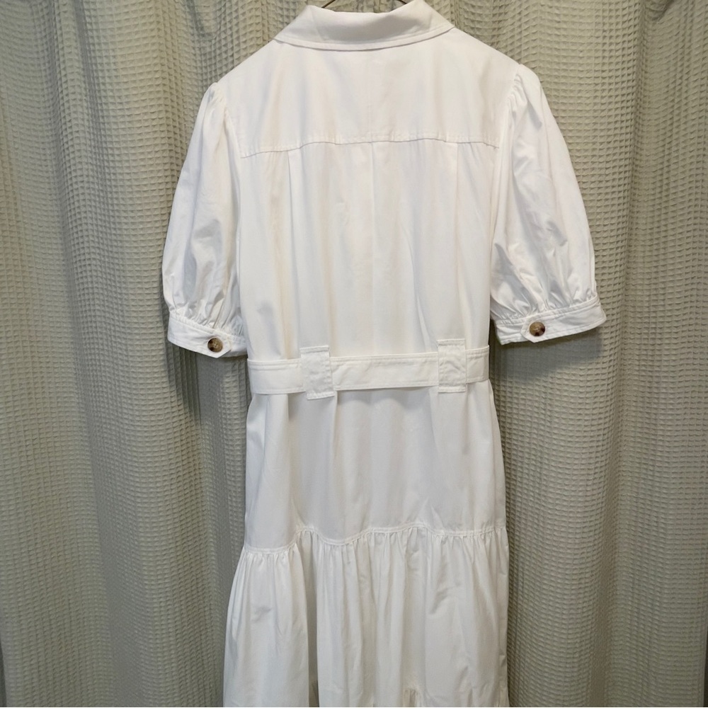Derek Lam 10 Crosby White Utility Midi Dress - Size 14 Belted Puff Sleeve​​ - Picture 3 of 5